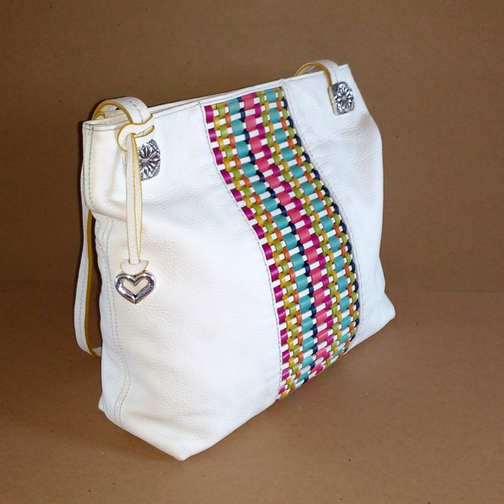 Brighton rainbow weave white leather bag